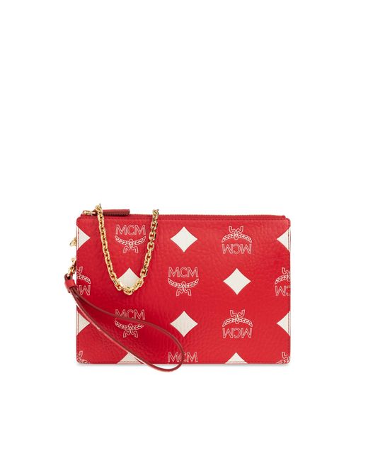 MCM Red Shoulder Bag With Visetos Print