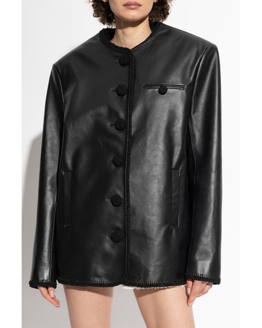 The Mannei Black Leather Jacket With Decorative Trims