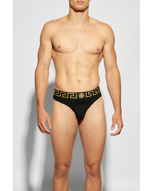 Versace Black Cotton Thong Panties for men