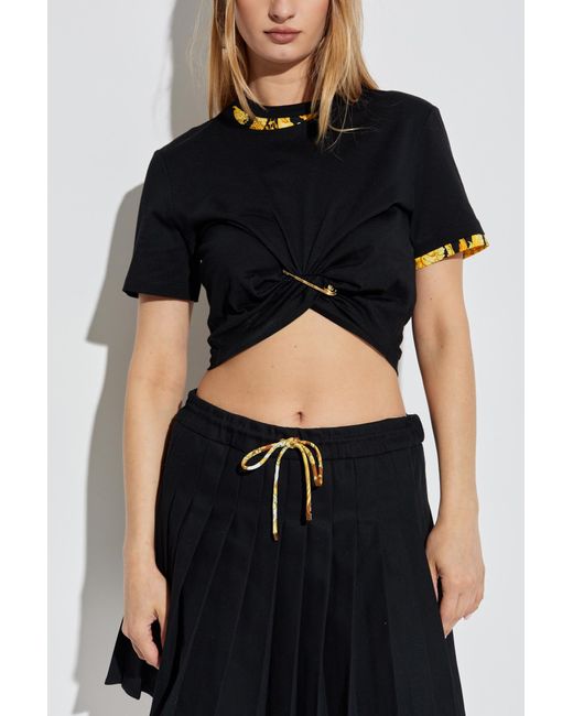 Versace Black T-Shirt With Decorative Safety Pin And Draping
