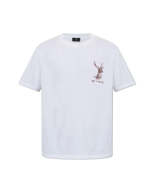 Etro White T-Shirt With Embroidered Logo for men