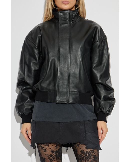 Balenciaga Black Leather Bomber Jacket