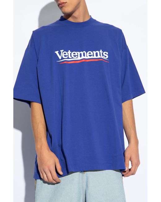 Vetements Blue T-shirt With Logo, for men