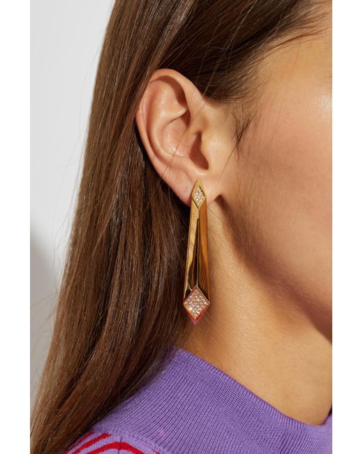 Versace White Brass Earrings With Shimmering Crystals