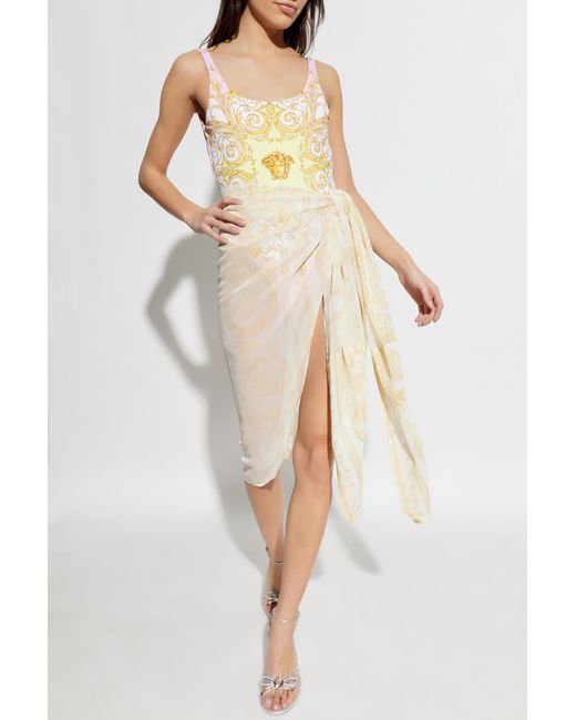 Versace White Pareo With 'Barocco' Pattern