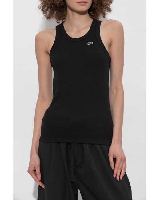 Lacoste Black Ribbed Top With Logo Patch