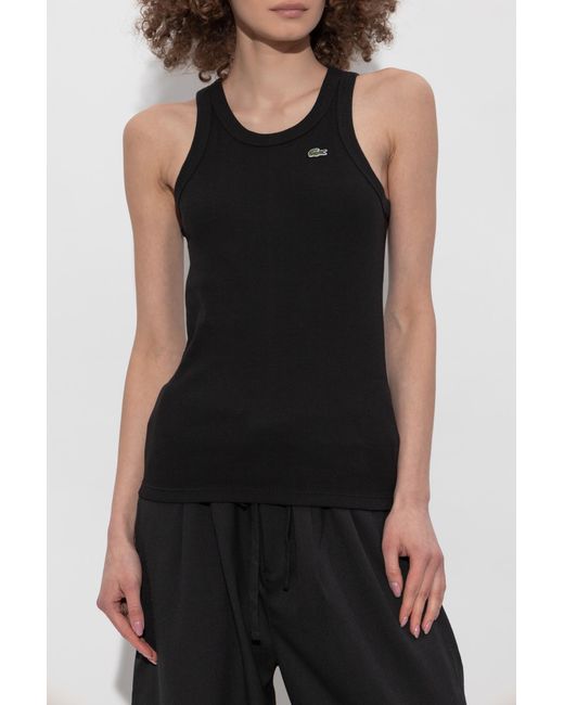 Lacoste Black Ribbed Top With Logo Patch