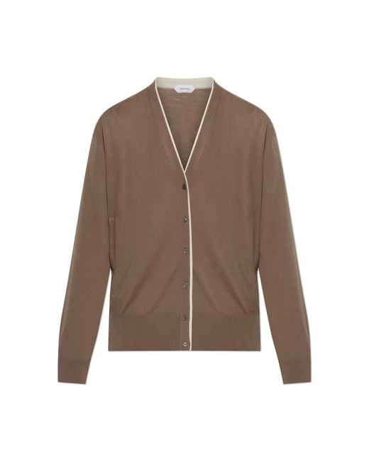 Versace Brown Wool Cardigan With Embroidered Logo