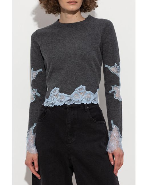 Self-Portrait Gray Sweater With Lace Inserts
