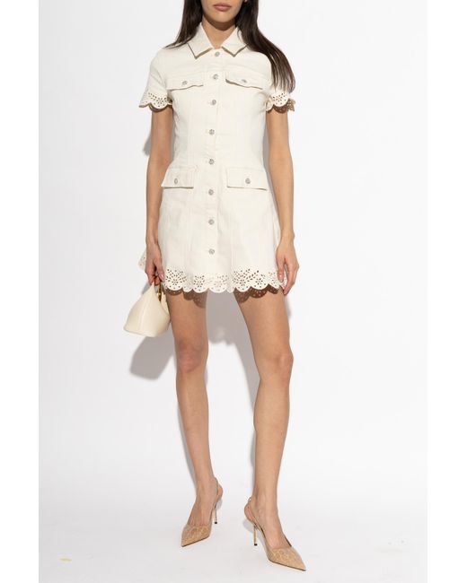 Self-Portrait White Denim Dress With Openwork Trim
