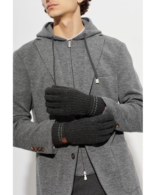Eleventy Black Cashmere Gloves for men