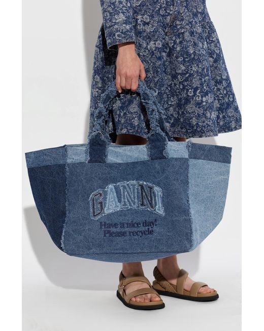 Ganni Blue Shopper-Type Bag With Logo
