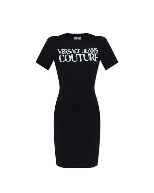 Versace Jeans Couture Black Dress With Printed Logo