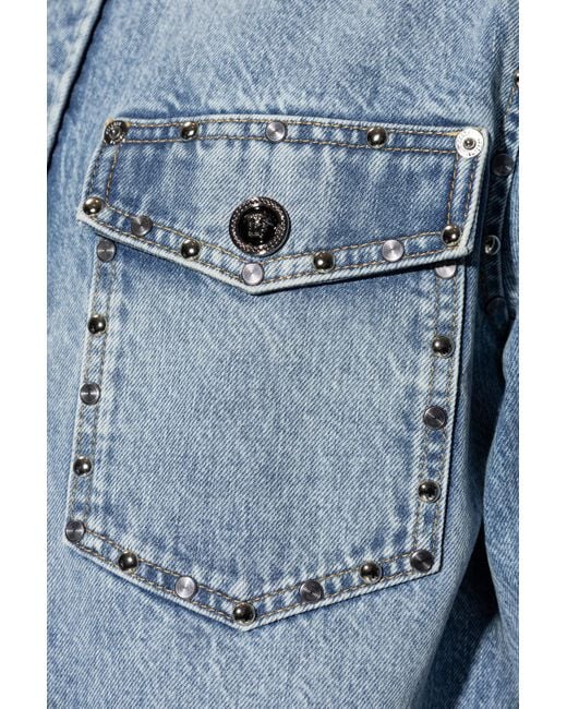 Versace Blue Denim Shirt With Studs for men