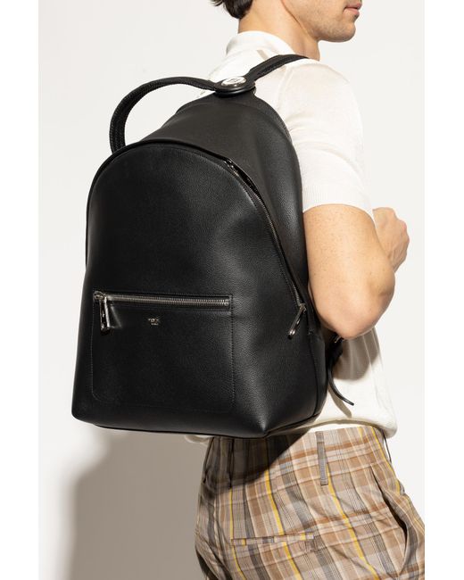 Fendi Black Leather Backpack With Logo for men