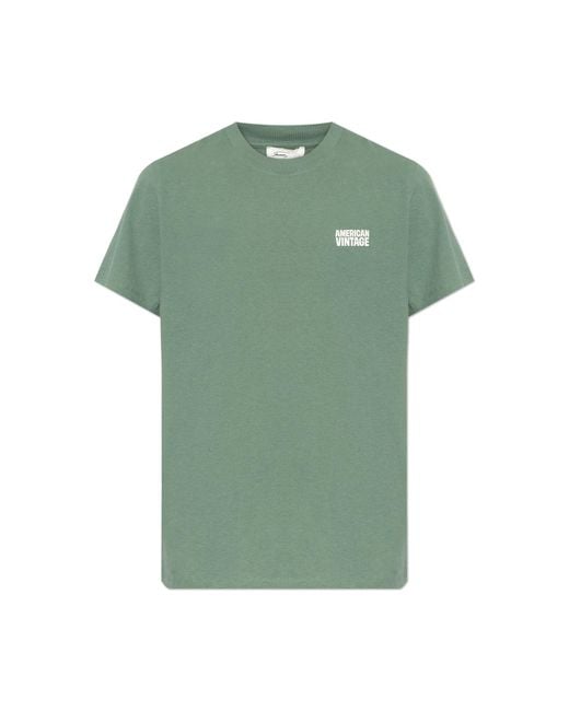 American Vintage Green T-Shirt With Printed Logo for men