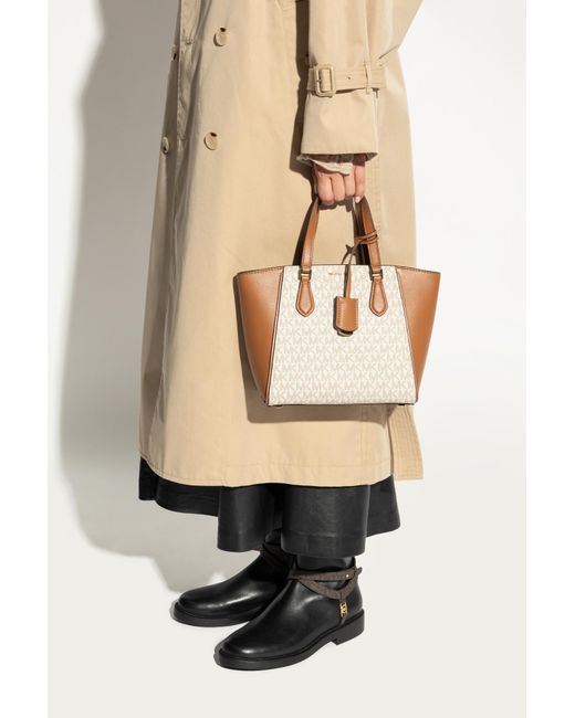 MICHAEL Michael Kors Natural Trapezoid Leather Monogram Shoulder Bag