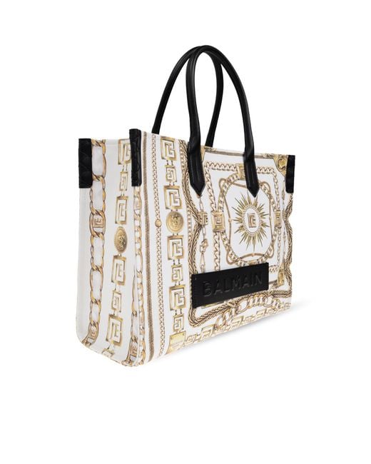 Balmain White "B-Army Medium" Shopper Bag