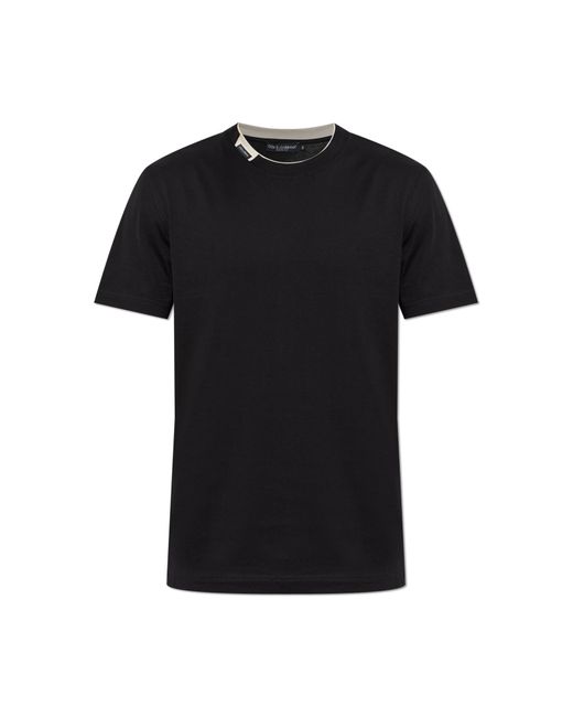 Dolce & Gabbana Black T-Shirt With A Logo Patch for men