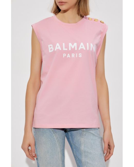 Balmain Pink Top With Decorative Buttons