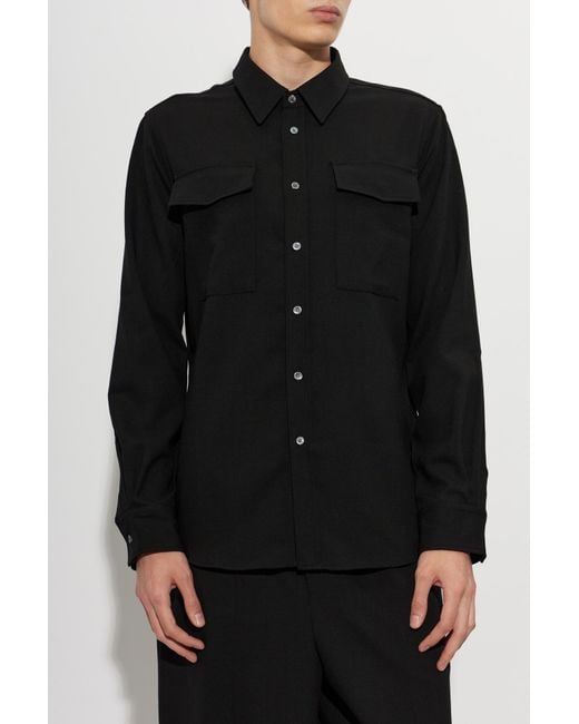 AMI Black Wool Shirt With Pockets for men