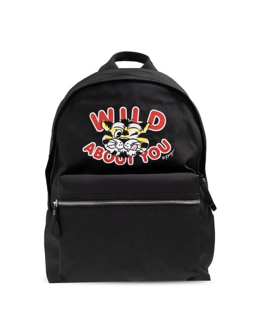 KENZO Black Backpack With Embroidery for men