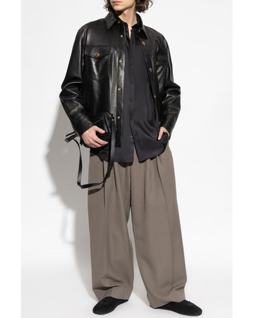 Versace Black Insulated Leather Jacket for men