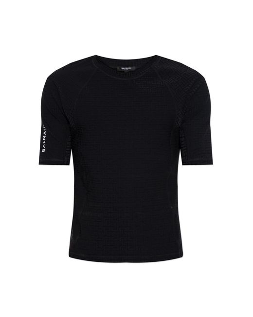Balmain Black T-Shirt With Monogram for men