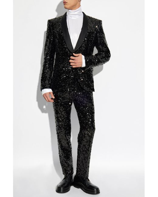 Dolce & Gabbana Black Sequin Blazer for men