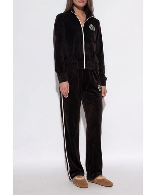 Sporty & Rich Black Velvet Sweatshirt With Stand-Up Collar