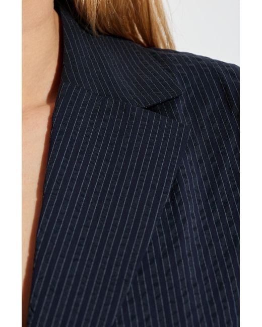Maison Kitsuné Blue Blazer With Pinstripe Pattern