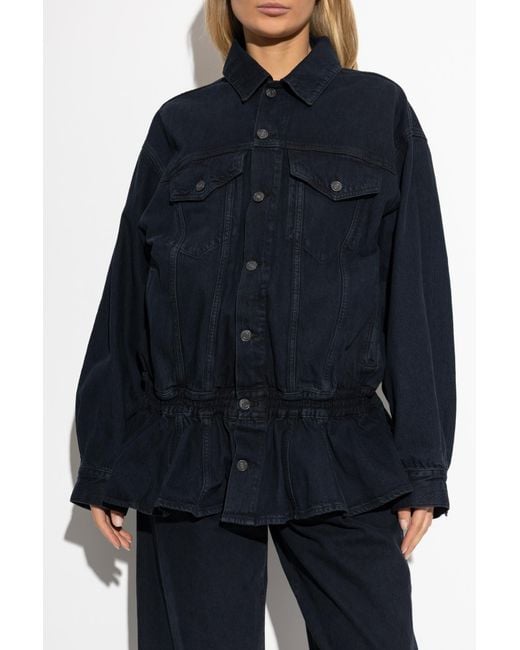 Agolde Blue Denim Jacket With Peplum