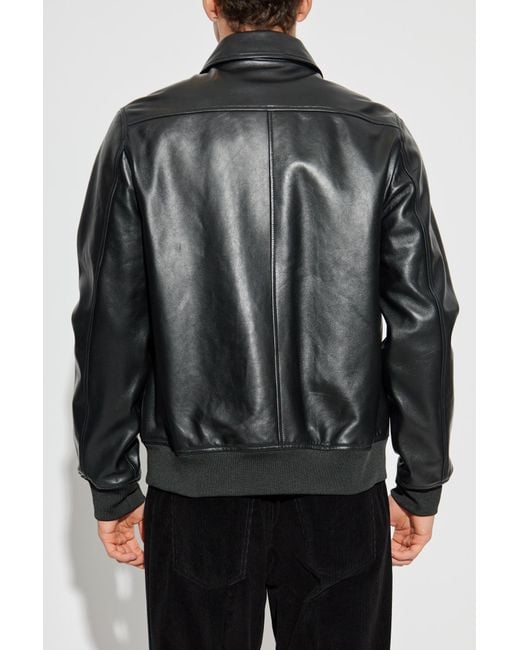 ジャケット・アウター Paul Smith cut-off leather jacket riri Men's Black Leather Zip-Front Bomber Jacket