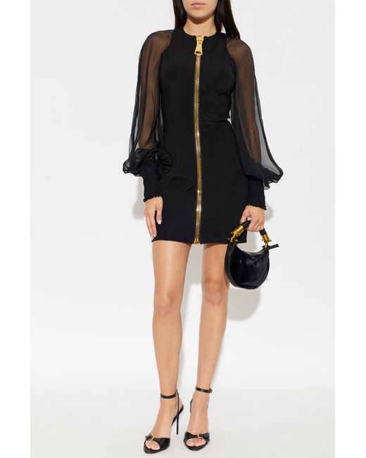 Balmain Black Dress With Transparent Sleeves