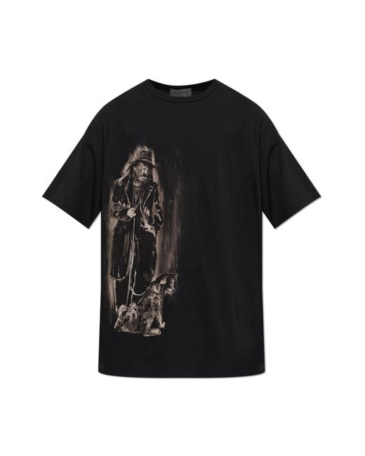Yohji Yamamoto Black T-Shirt With Print for men