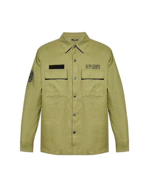 Balmain Green Shirt With Logo for men