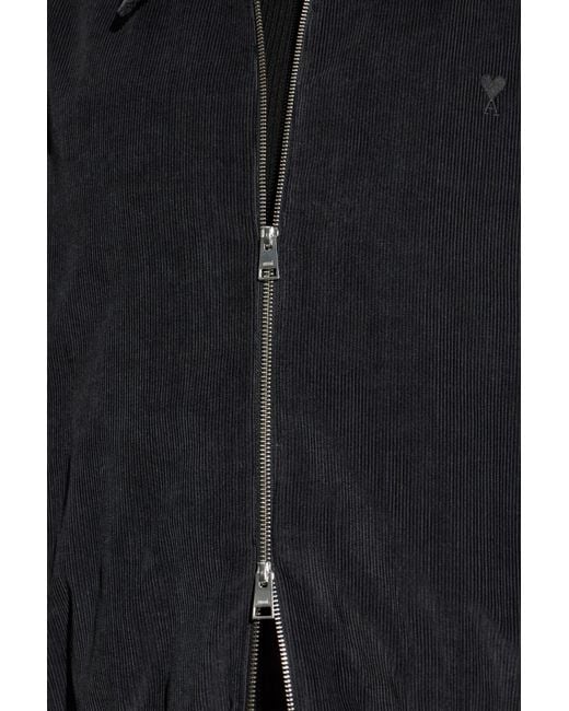 AMI Black Corduroy Jacket With Embroidered Logo for men