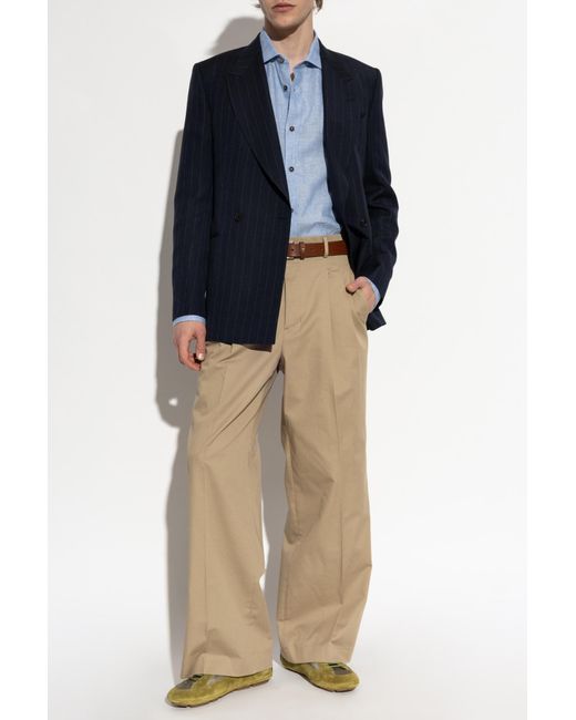 Paul Smith Blue Double-Breasted Pinstripe Blazer for men