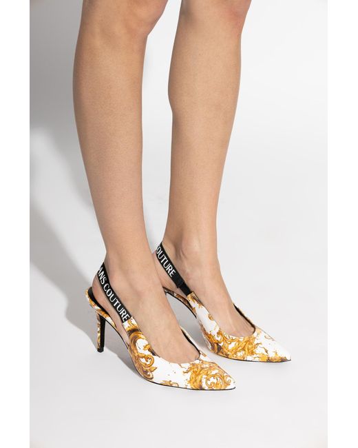 Versace Jeans Couture White Heeled Shoes With 'Barocco' Pattern