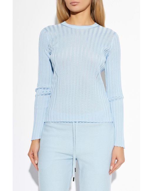 Versace Blue Ribbed Long Sleeve Top