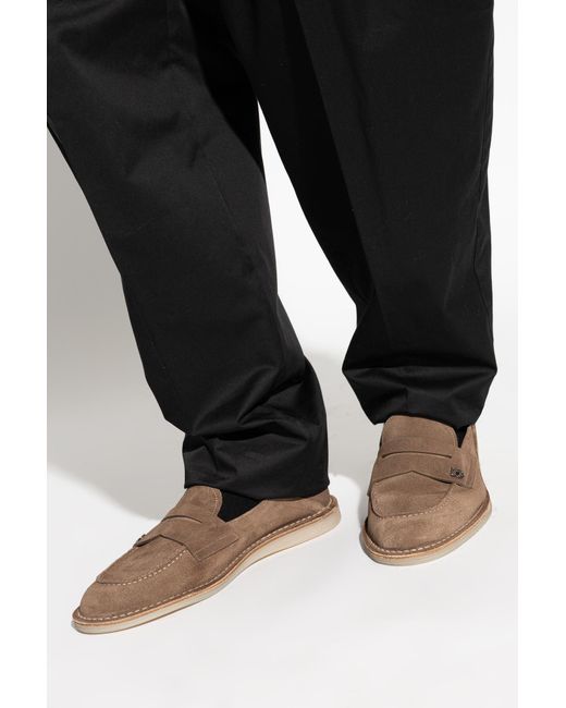 Dolce & Gabbana Brown Suede Shoes With Logo for men