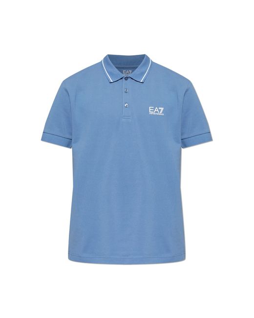 EA7 Blue Polo Shirt With Printed Logo for men
