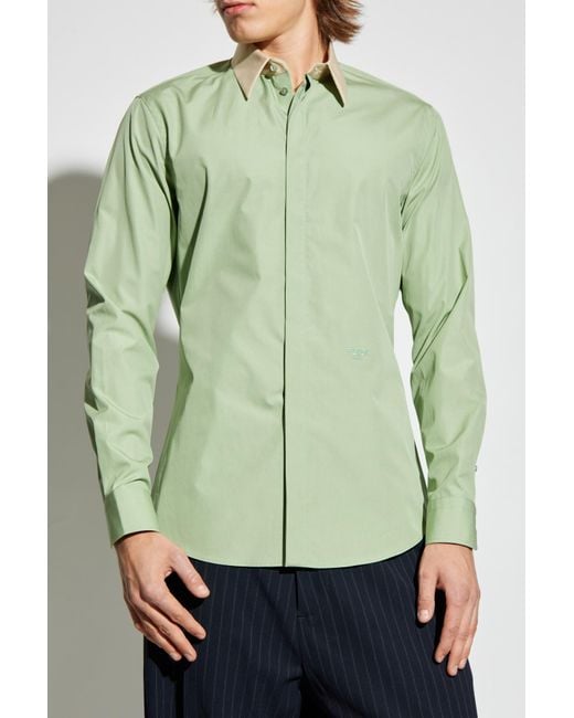 Fendi Blue Cotton Shirt With Embroidered Logo for men