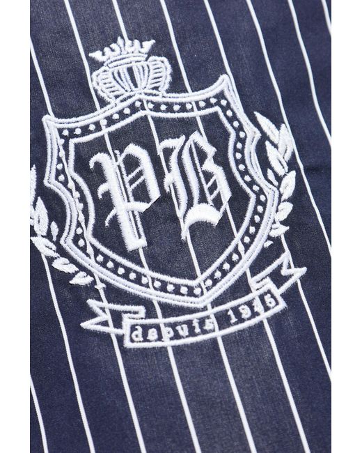 Balmain Blue Ribbed Shorts With Logo for men