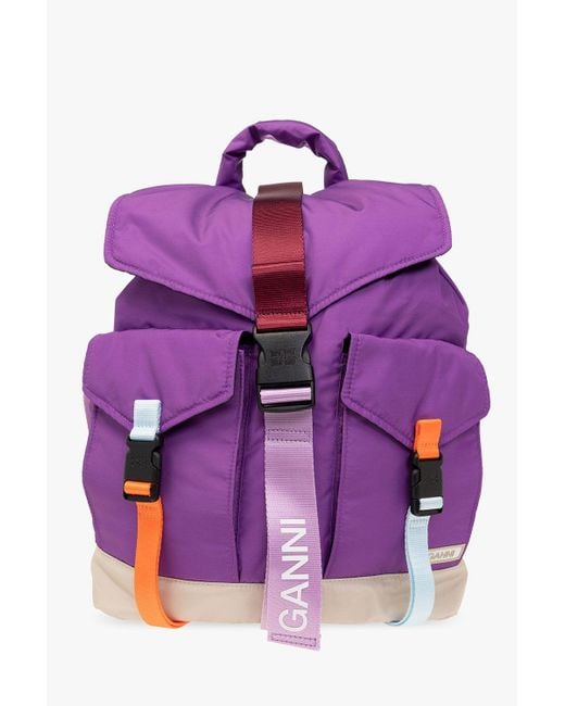 Ganni Purple Backpack With Logo