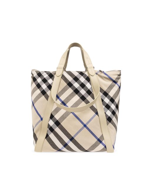 Burberry Natural Shopper Bag With Check Pattern