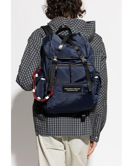 DSquared² Blue Backpack With Logo for men
