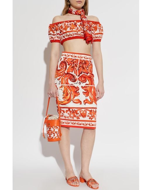 Dolce & Gabbana Red Short Top With 'Majolica' Print