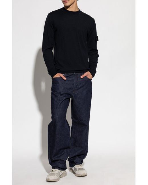 Stone Island Black Wool Sweater With A Round Neckline for men