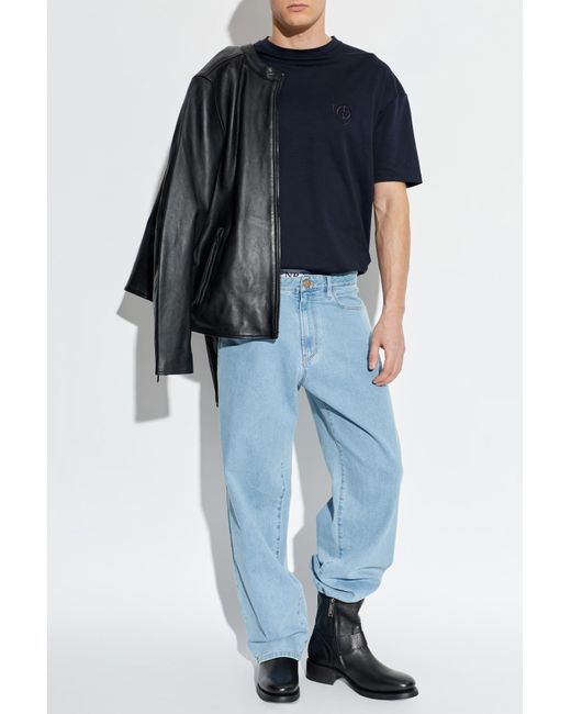 Giorgio Armani Blue T-Shirt With Embroidered Logo for men